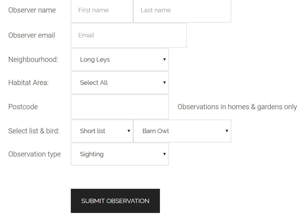 Bird survey screen